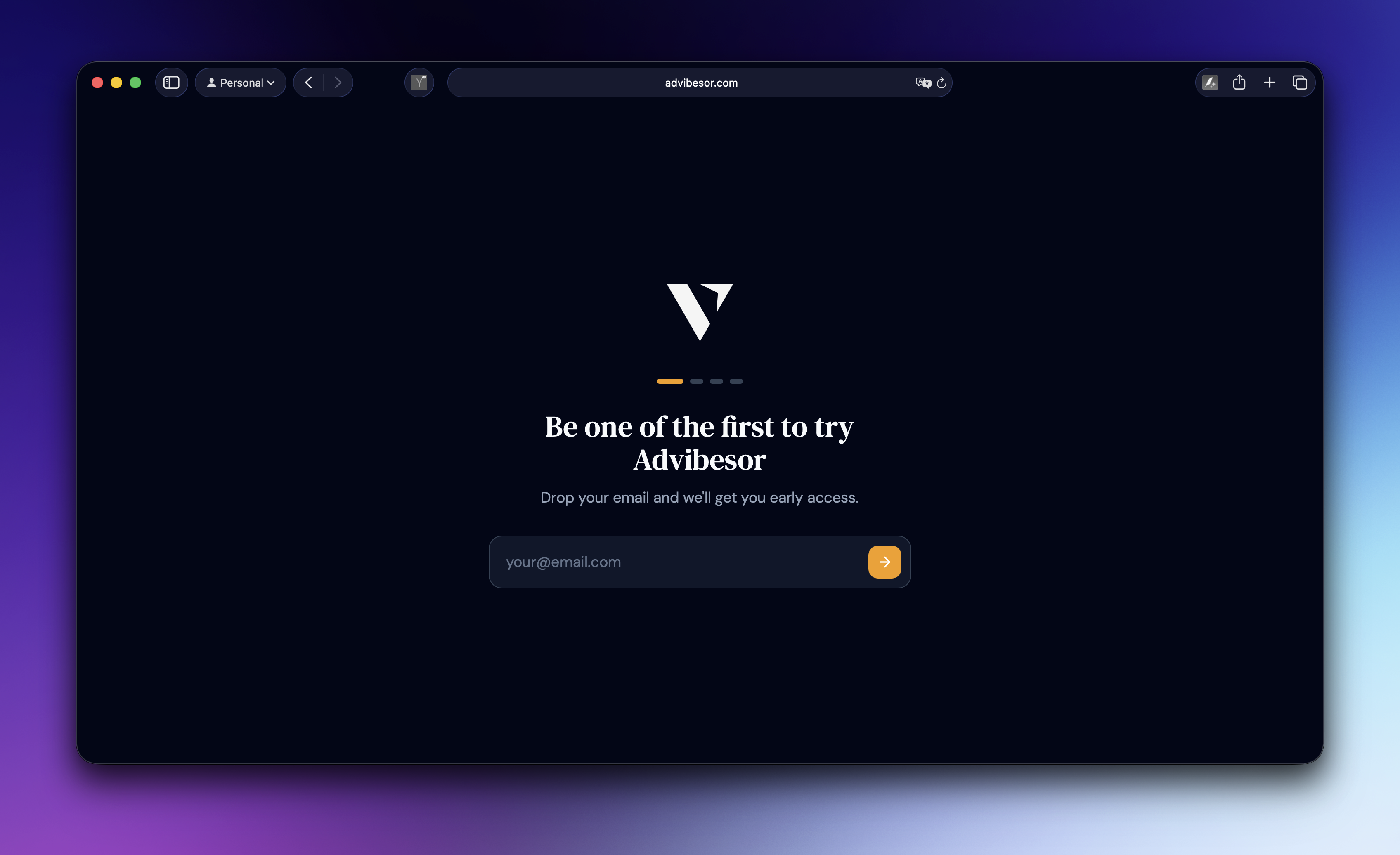 Landing page of Advibesor