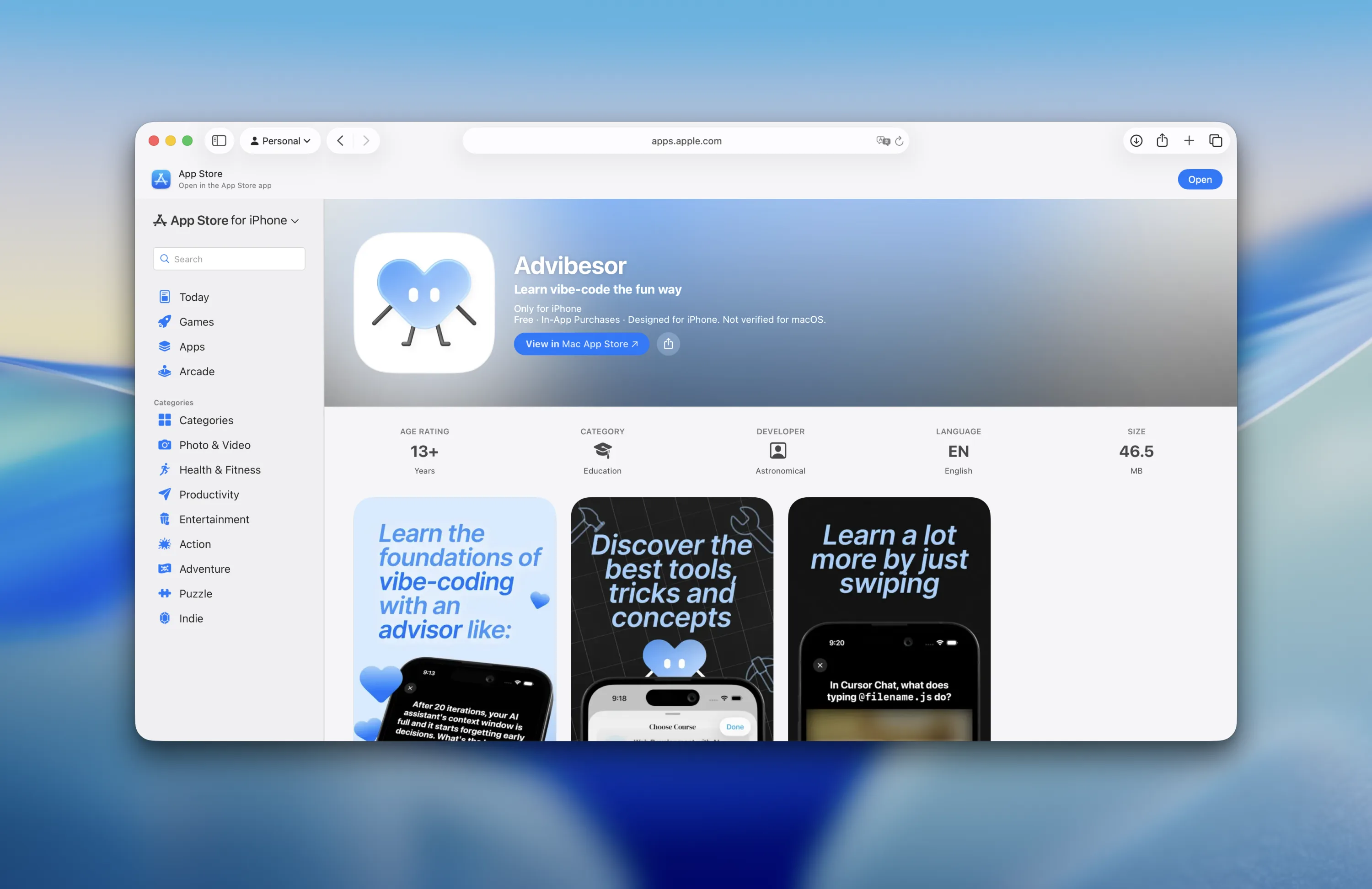 Landing page of Advibesor