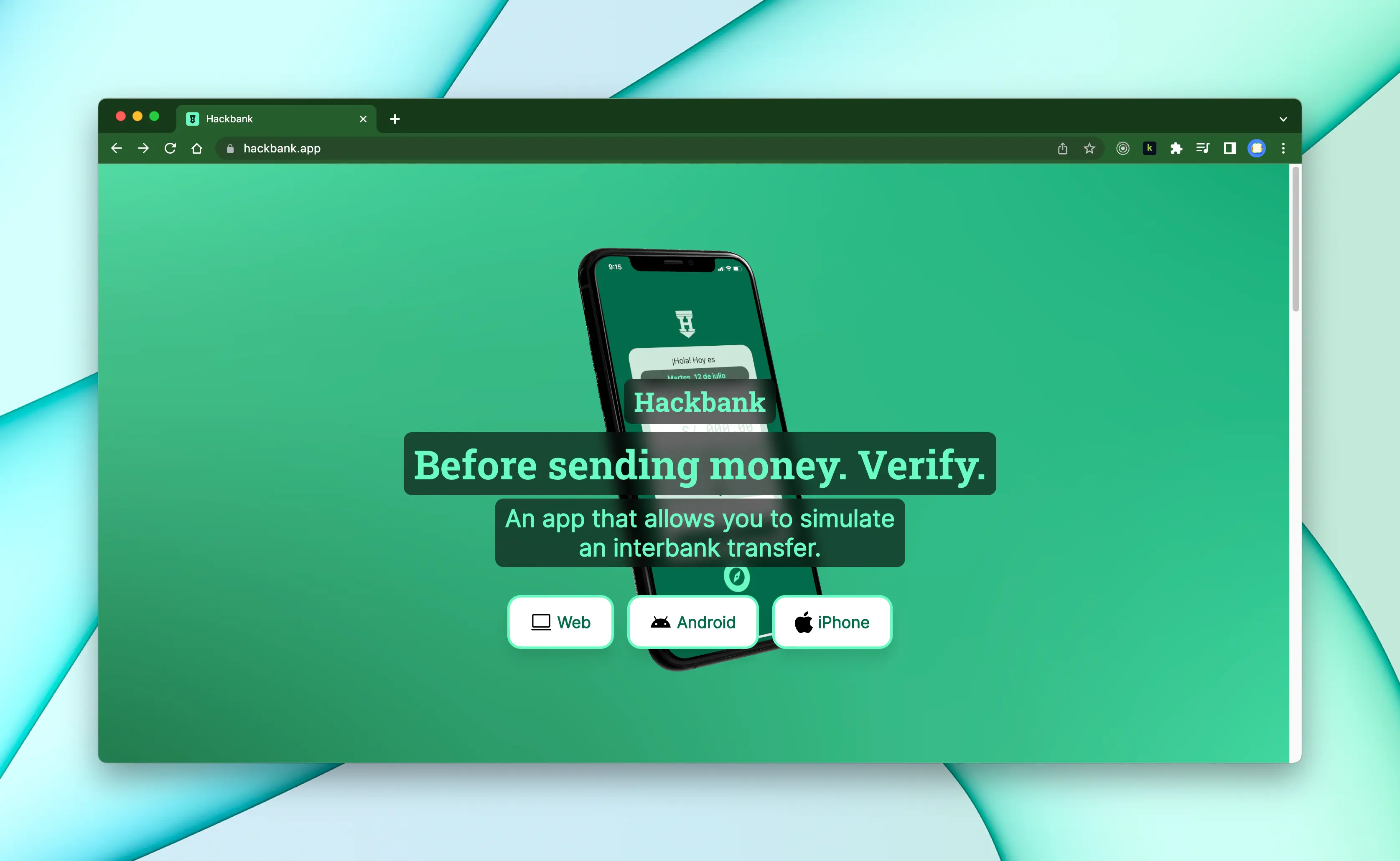 Landing page of Hackbank