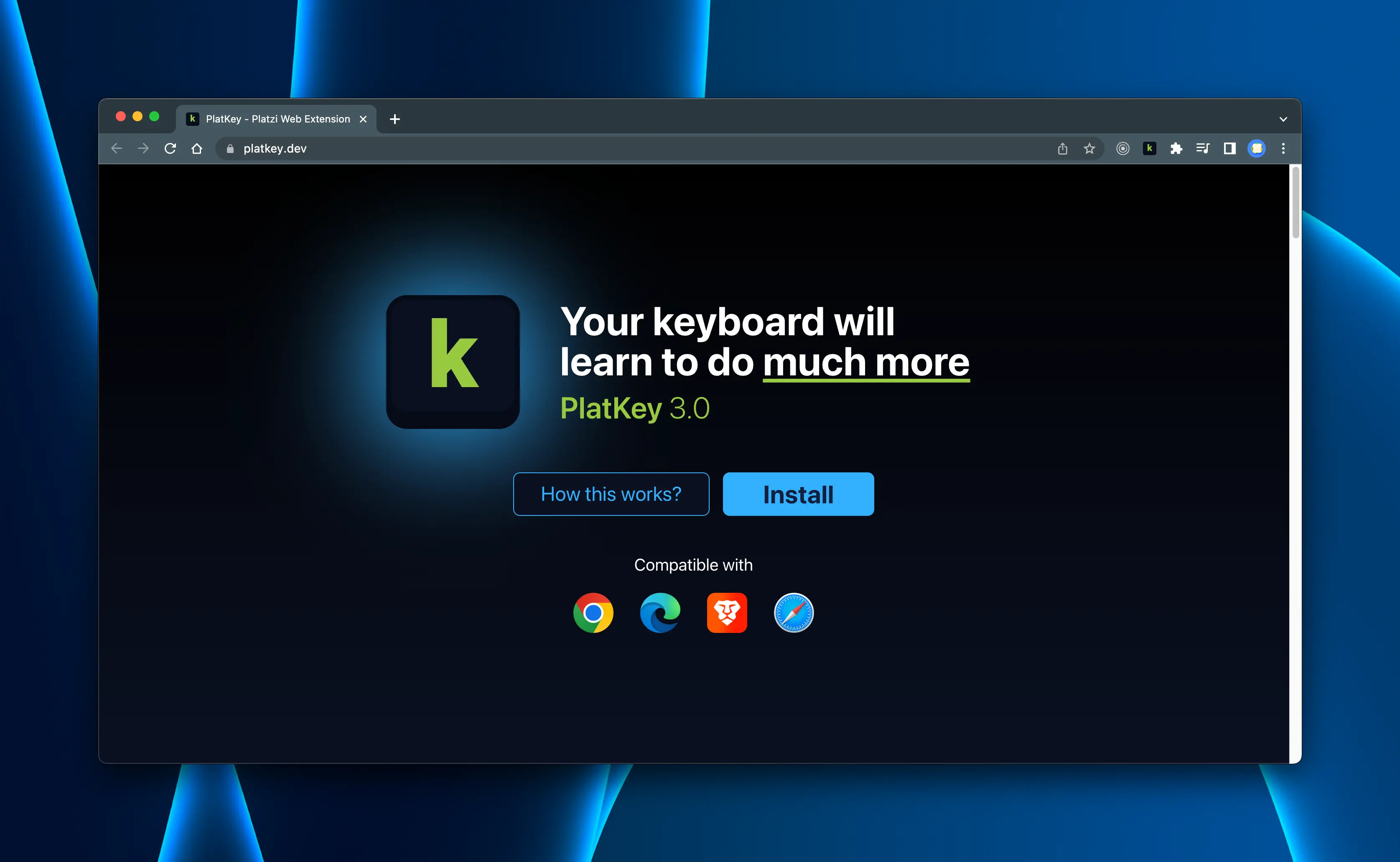 Landing page of Platkey